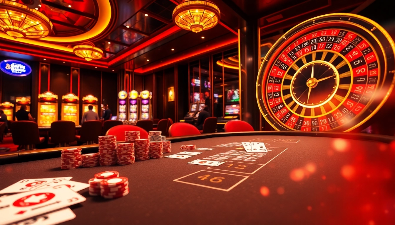 Experience the thrill of 98win with a glamorous casino scene featuring live games and vibrant slot machines.