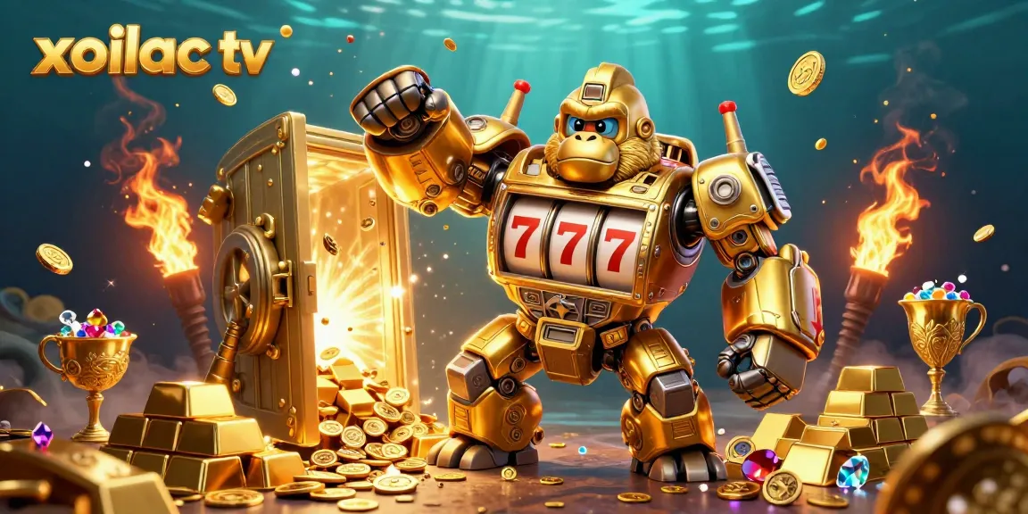Xoilac TV showcases thrilling live casino action in this ultra-detailed scene packed with treasures and excitement.
