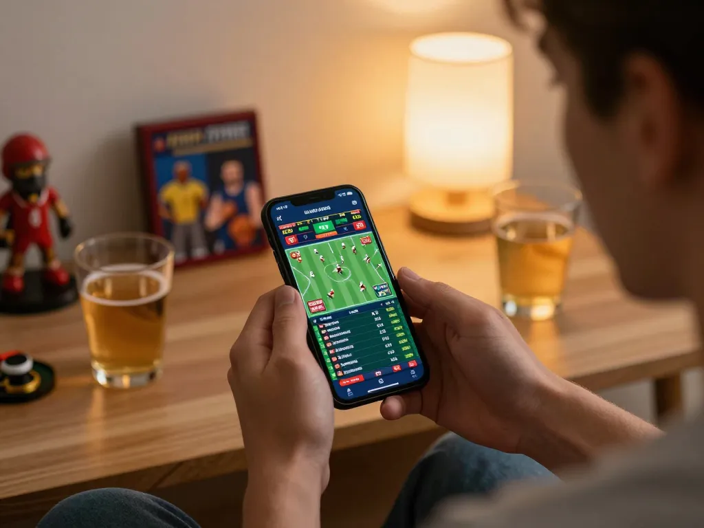 Exciting sports betting moment on mobile at home featuring 89bet smartphone app