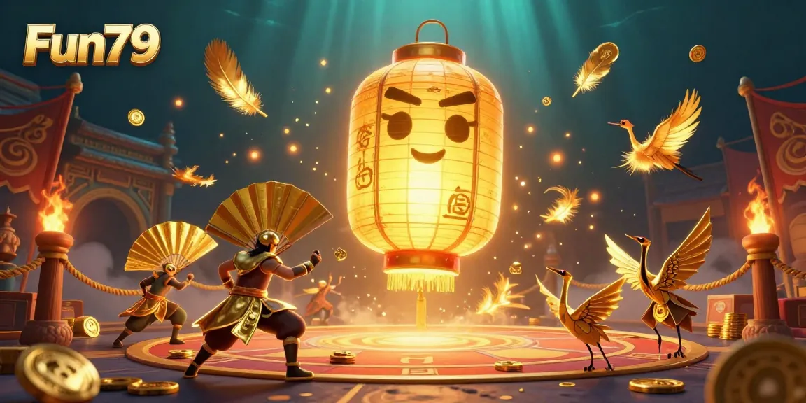 Experience thrilling gameplay at Fun79 with a magical golden lantern spirit illuminating the casino