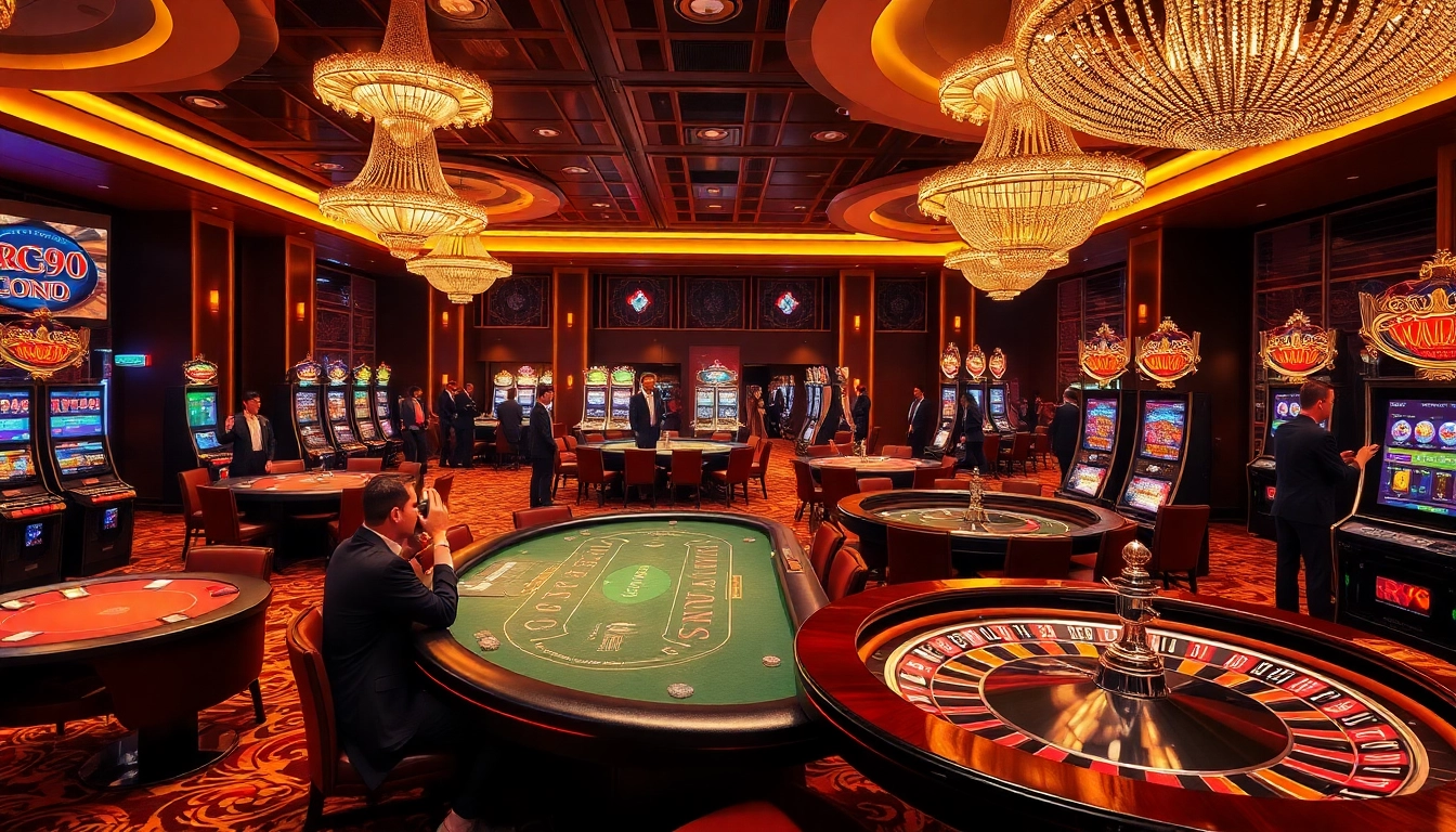 Exciting gameplay at RR99 Casino featuring roulette, poker tables, and vibrant atmosphere.
