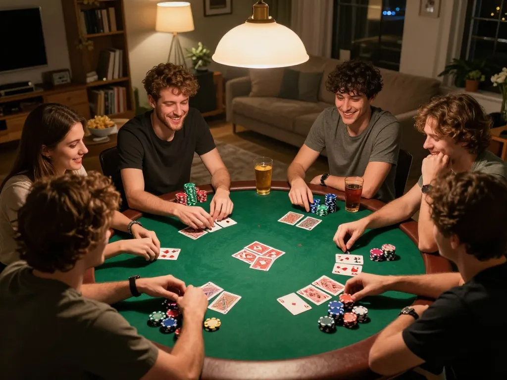 Players engaging in a friendly poker game at home, showcasing the excitement of online gaming at https://sin88.expert/