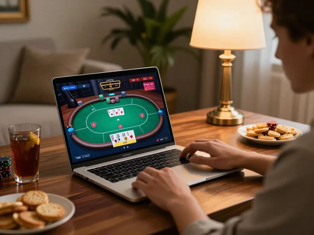 Engaging in strategic poker gameplay online on a stylish desktop setup with sc88 interface