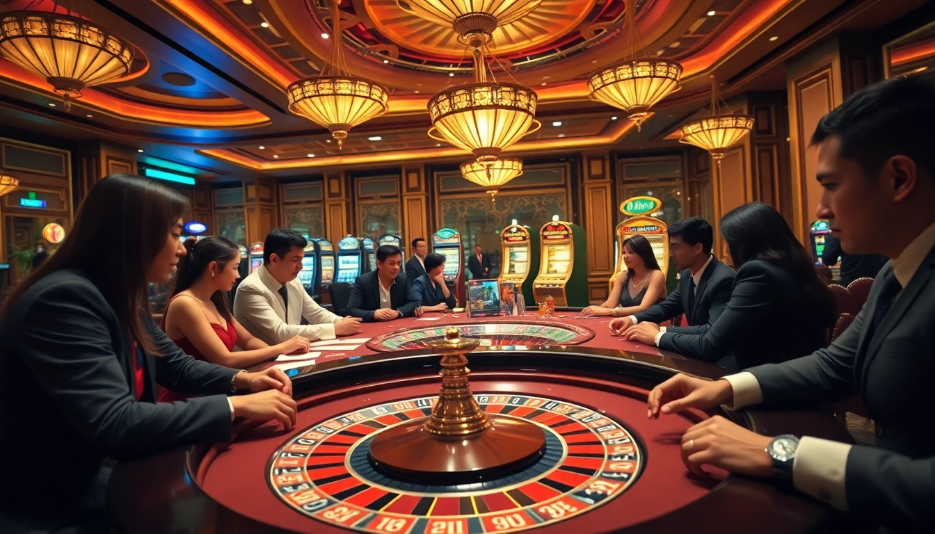 Experience the excitement of tỷ lệ kèo in a vibrant casino setting with engaged players.