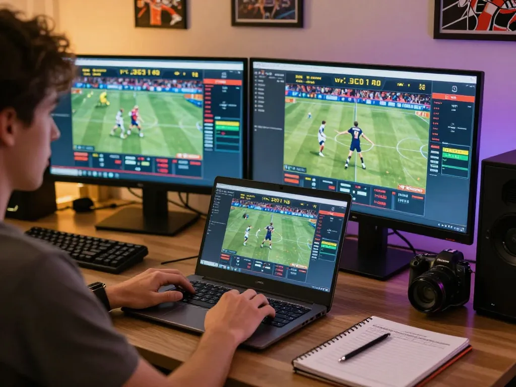 Active sports betting with Fabet interface displayed on a laptop in a cozy home setting