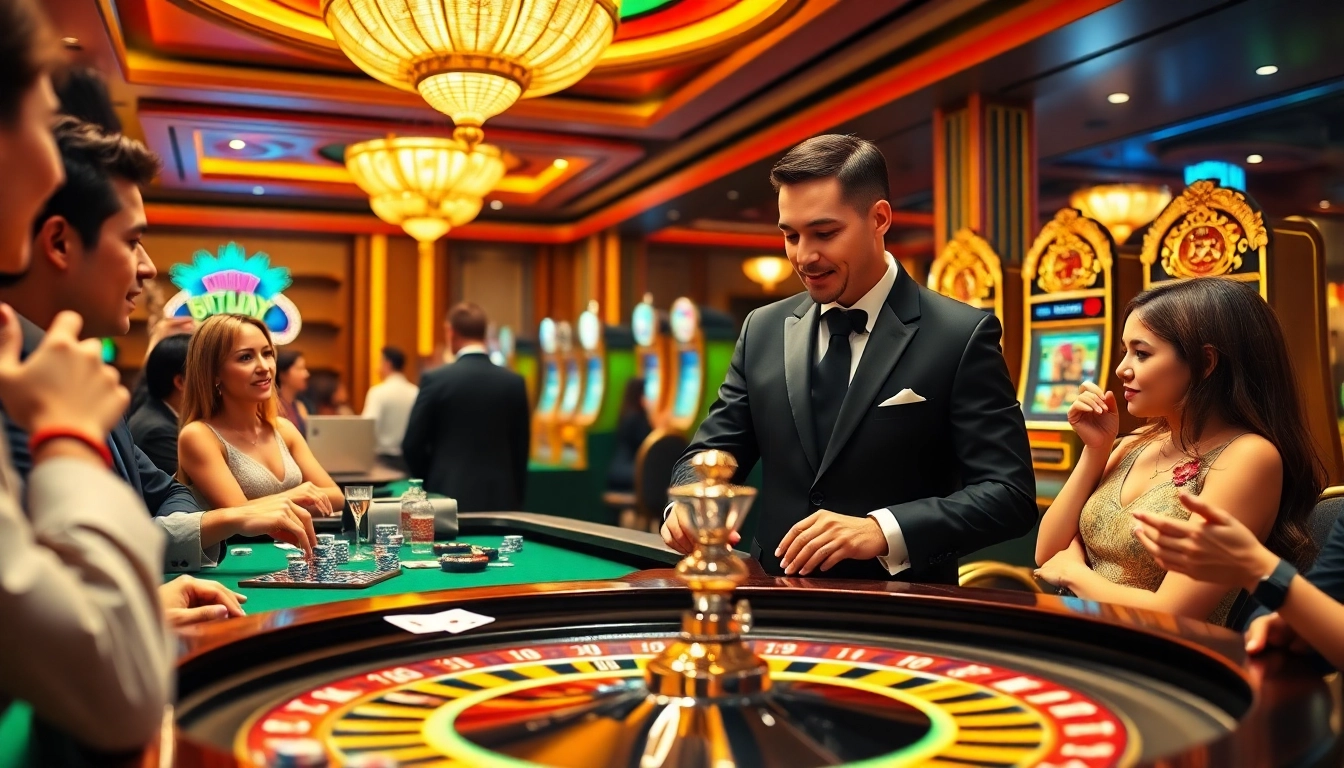 Engaging casino scene featuring keo nha cai chuan action with players at a roulette table.