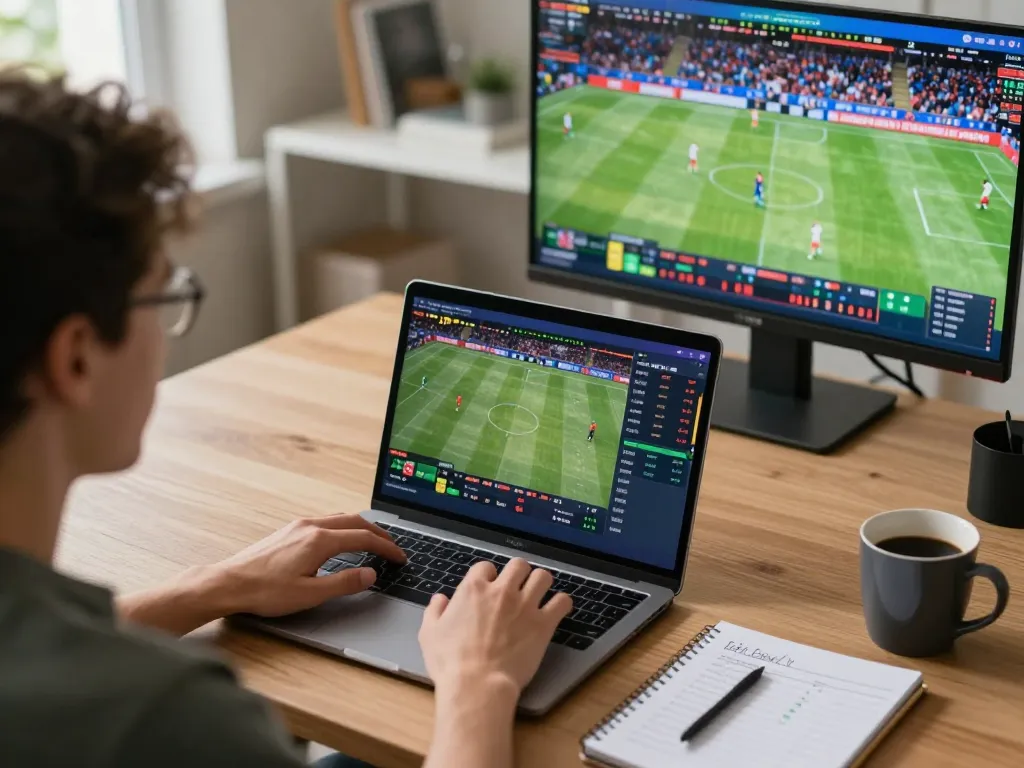 Sports betting enthusiast analyzing live odds and strategies on GMNC platform