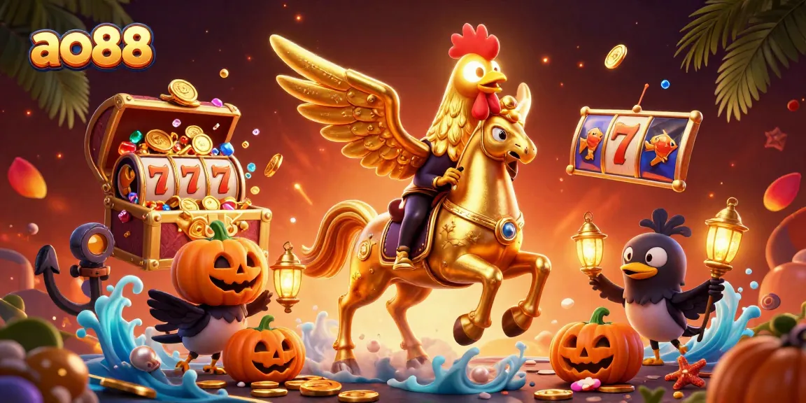 Experience the excitement of ao88 with a golden rooster engaging in a thrilling casino scene.