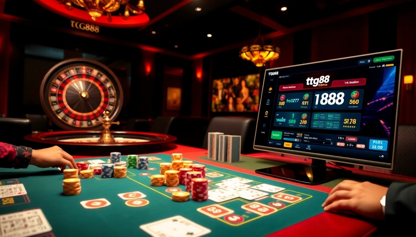 Experience the excitement of tg88 with vibrant casino gaming tables and intense playing action.