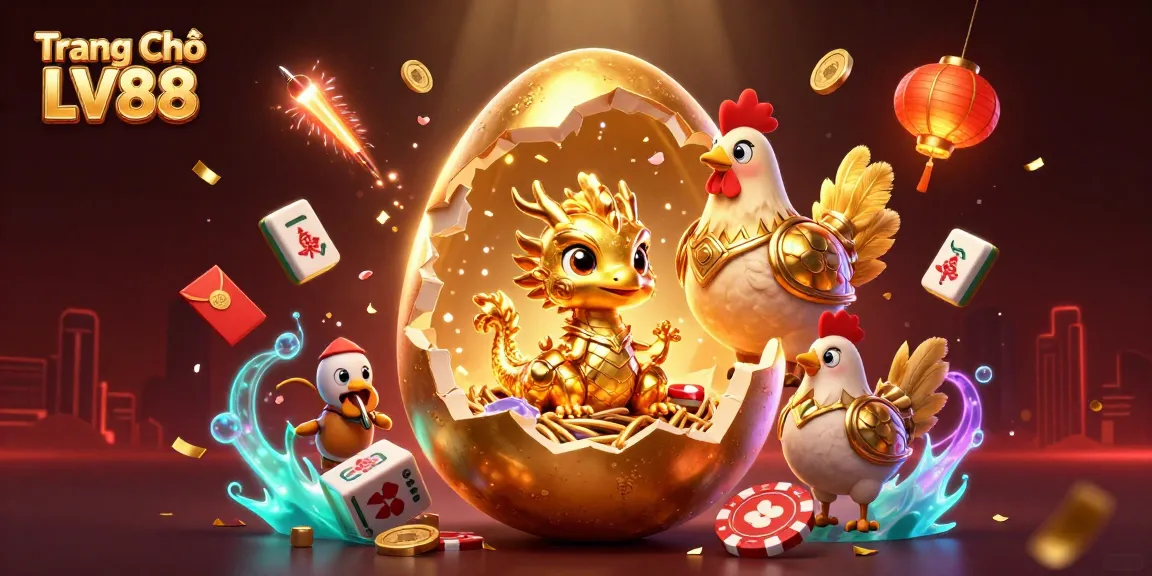 Engage in thrilling moments at Trang Chủ LV88 with our golden dragon and poker-themed illustration.