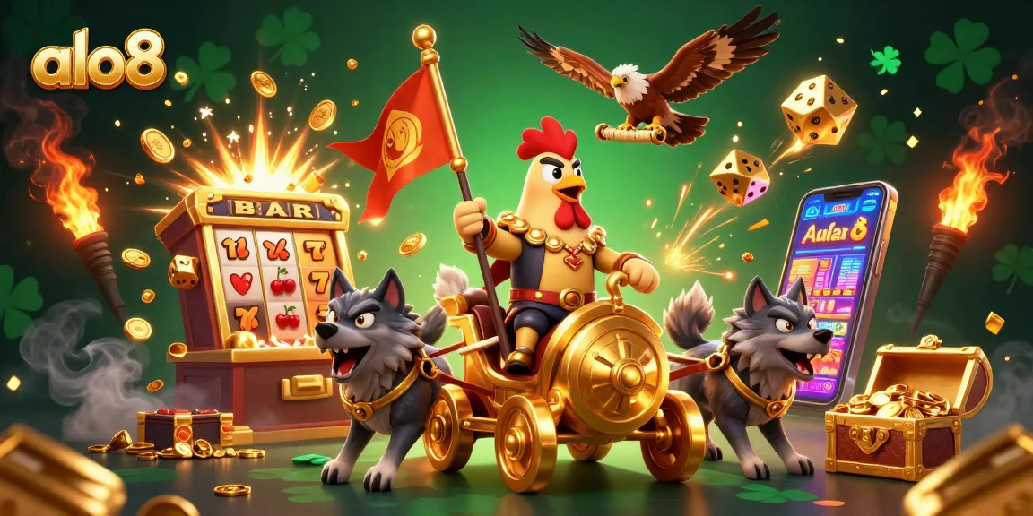 Win big at ALO8 with an action-packed 3D illustration showcasing a triumphant rooster warlord.