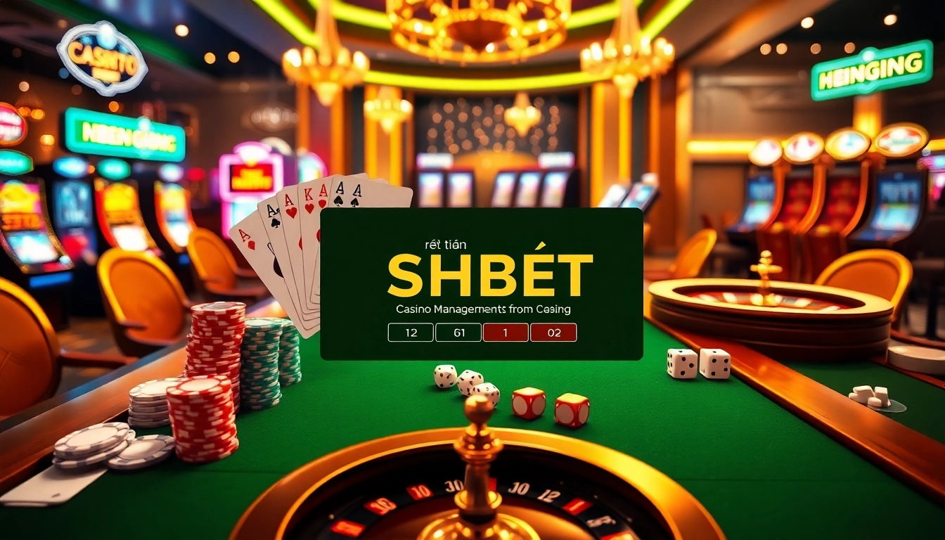 Experience rút tiền SHBET at an upscale casino featuring poker chips and a roulette wheel.