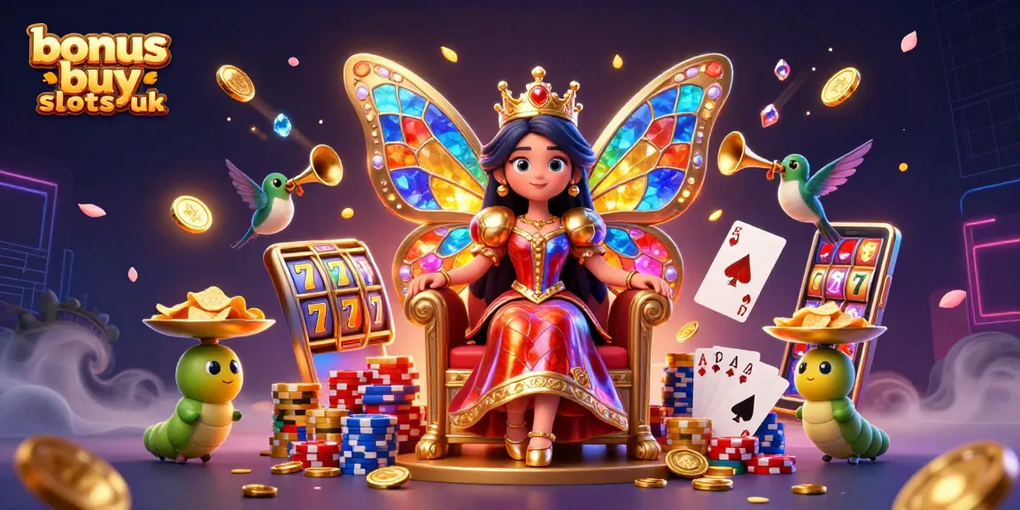 Experience the thrill of bonus buy slots UK with vibrant casino elements and captivating characters.