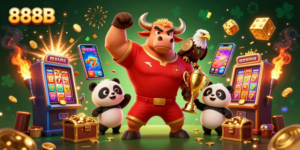 Experience thrilling gameplay at 888B with dynamic casino scenes featuring a mascot, eagles, and jackpot elements.