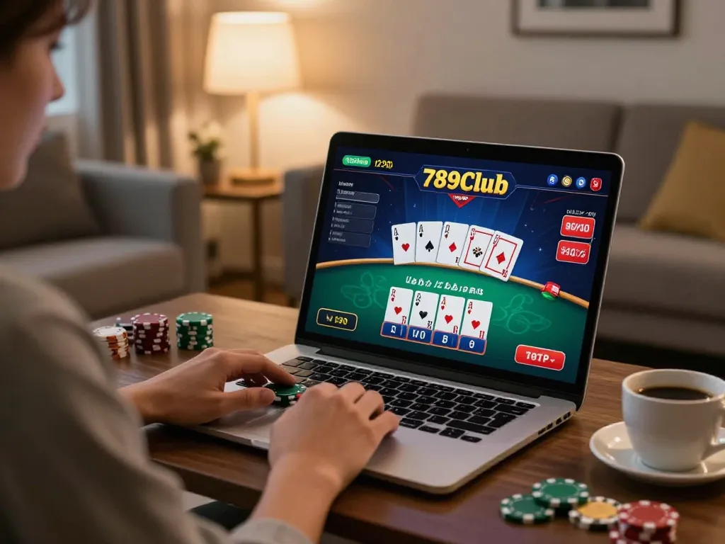 Engaging in blackjack gameplay at 789Club on a cozy home setup.