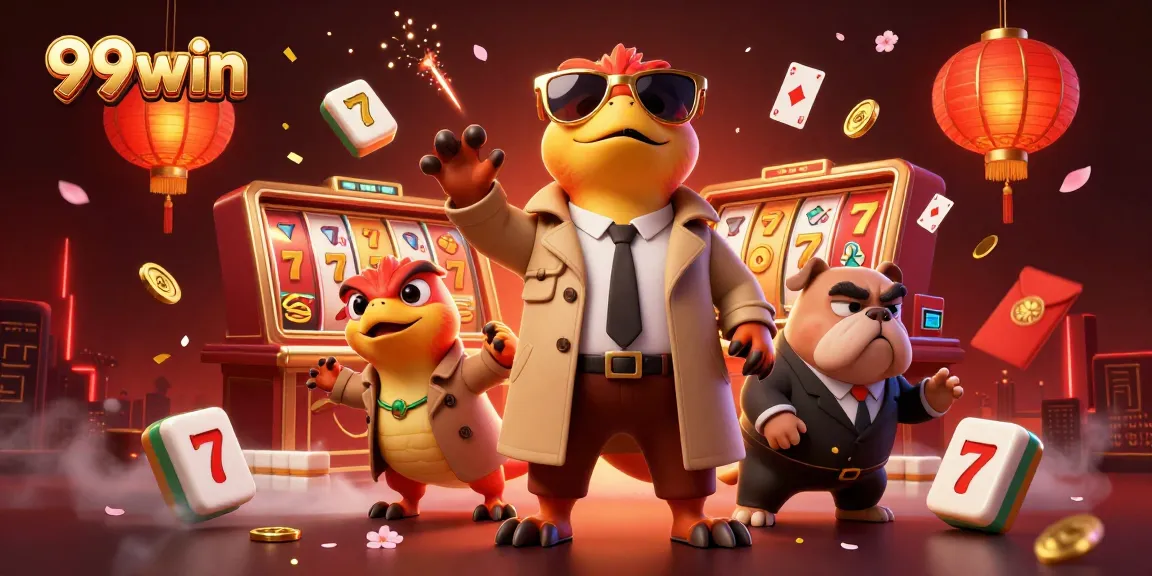 Experience excitement with 99win as raptors attempt VIP casino entry, surrounded by vibrant gambling elements.
