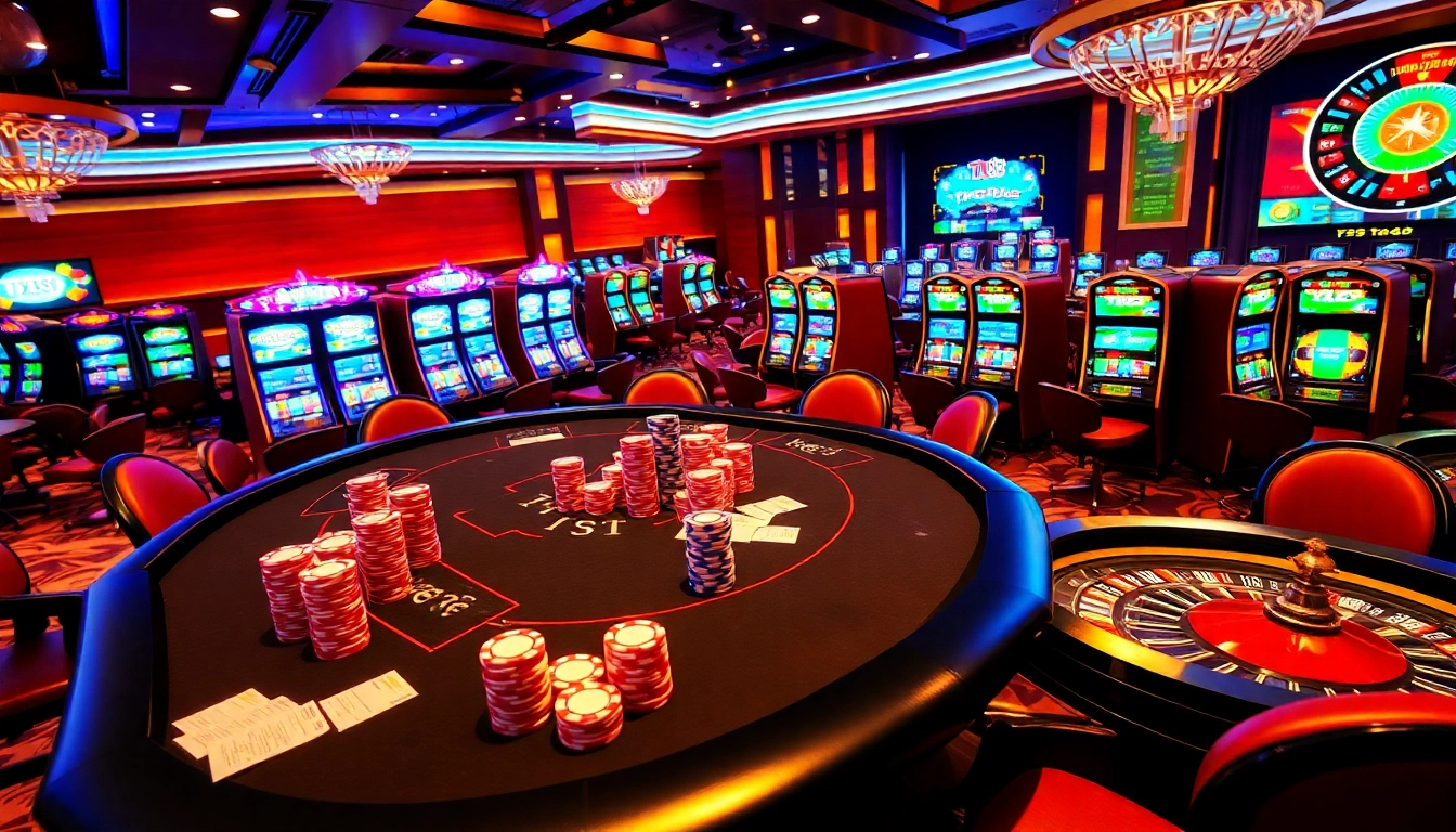 Experience the thrill of gambling at TX88 with vibrant poker chips and elegant casino tables.