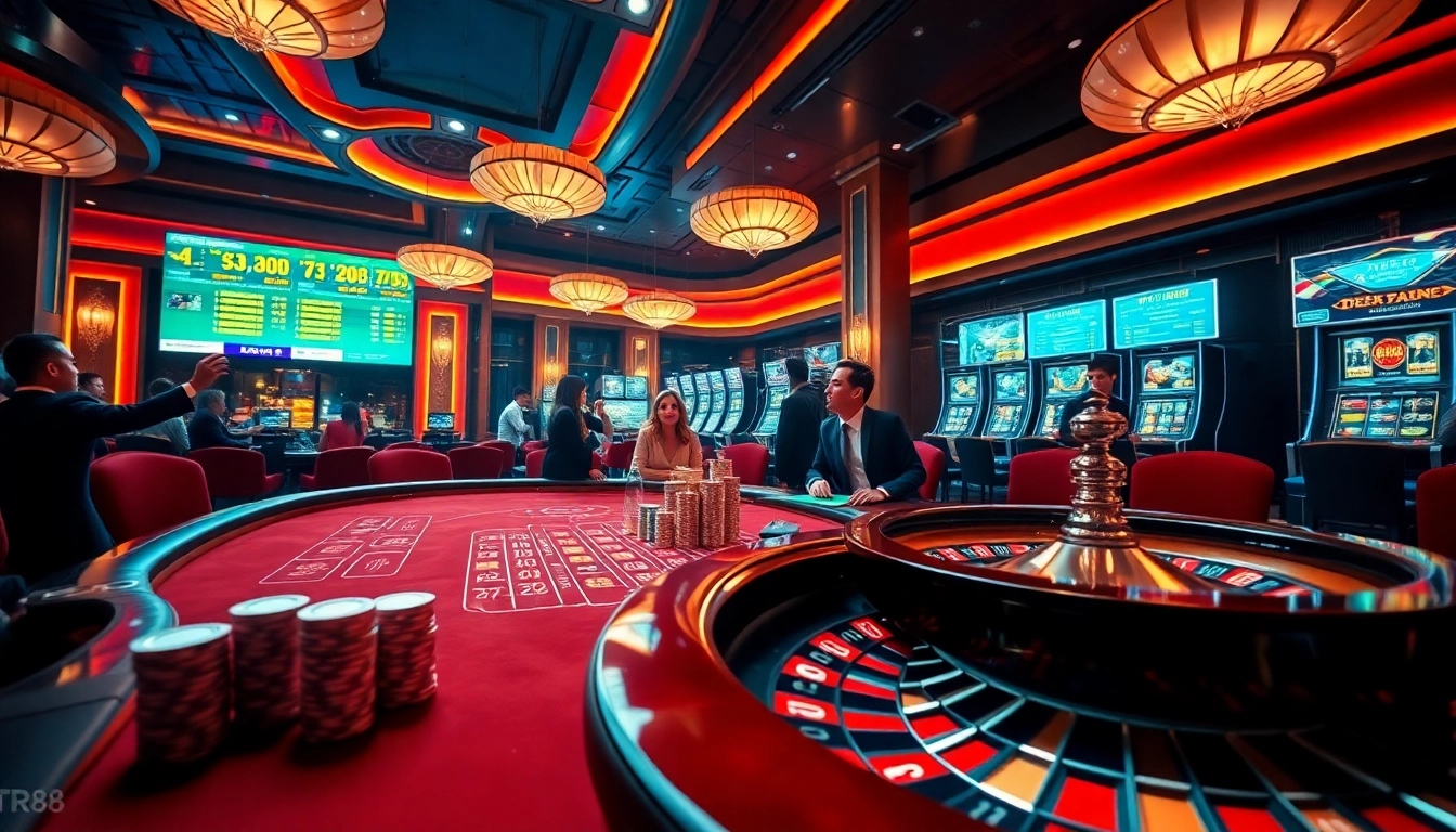 Engaging players at TR88's luxurious casino tables filled with excitement and winning opportunities.