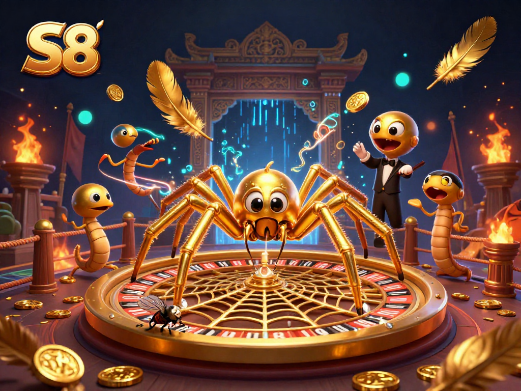 S8 engages gamblers with thrilling bets at a roulette wheel web spun by a golden spider.