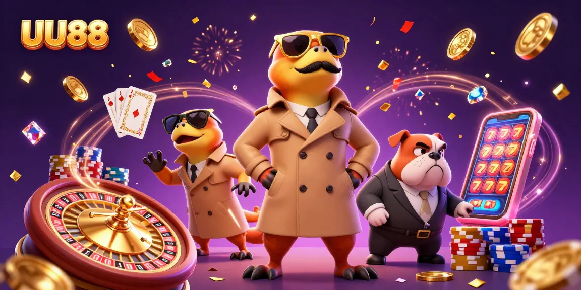 Experience the excitement of UU88 with dynamic raptors and casino elements in a lively scene.