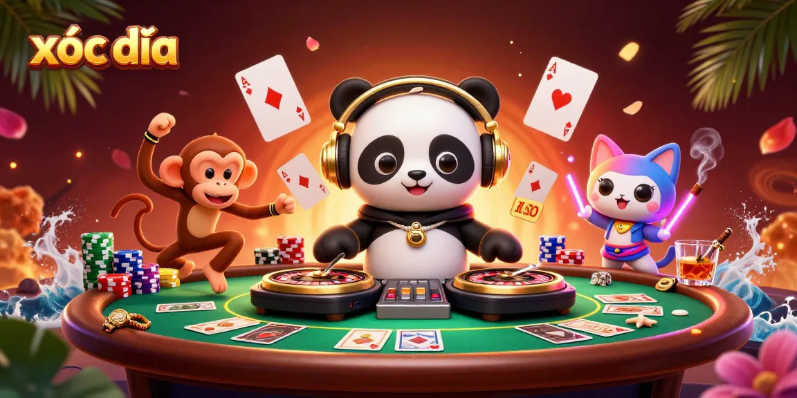Experience xóc đĩa excitement with vibrant characters and dynamic gambling elements in this stunning illustration.