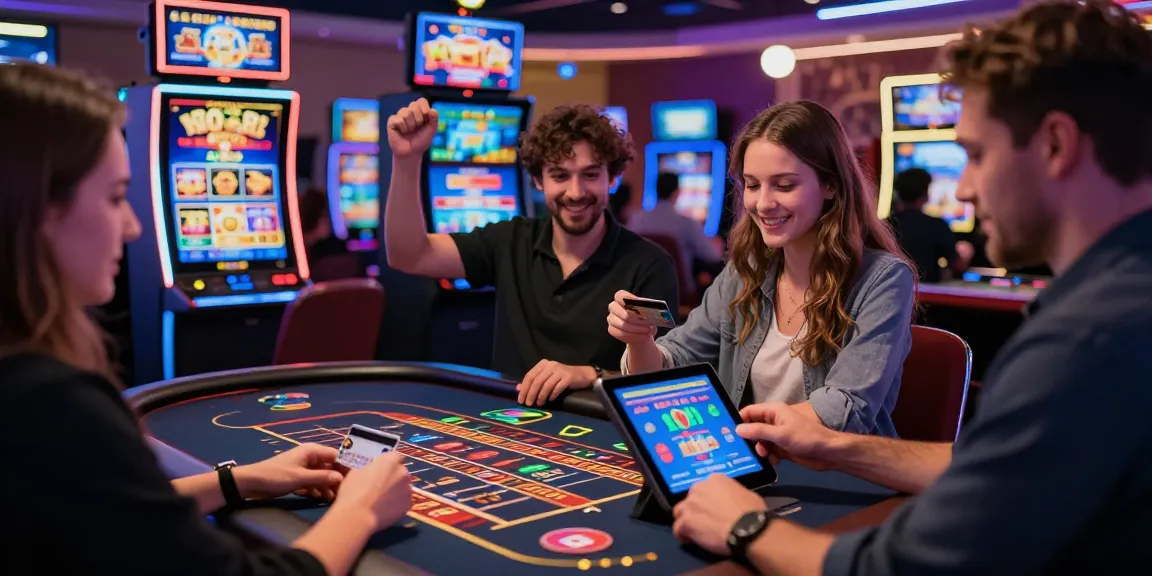 Players at a credit card casino using https://scoarch.org.uk for fast transactions, enjoying diverse games and vibrant atmosphere.