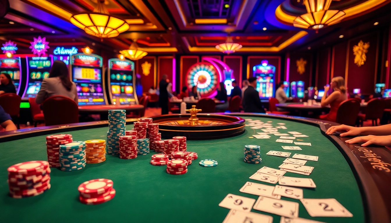 Engaging gamblers at an exciting casino featuring games from https://lc88app.com/, showcasing poker, slot machines, and roulette.