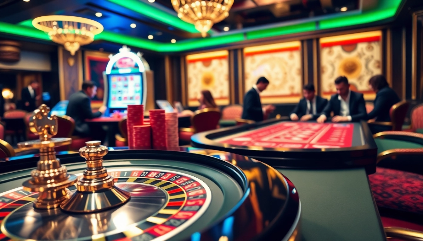 Players enjoying the U888 casino experience at a luxurious roulette table with vibrant ambiance.