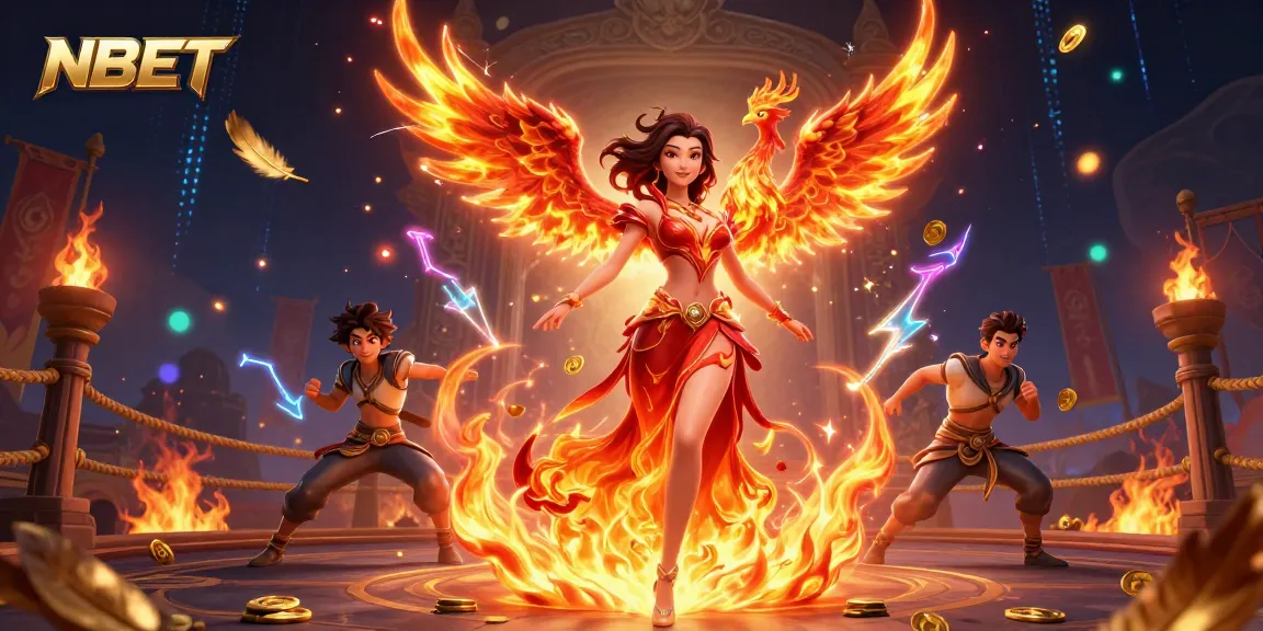 Play exciting games with NBET in a vibrant casino scene filled with energy and gold.