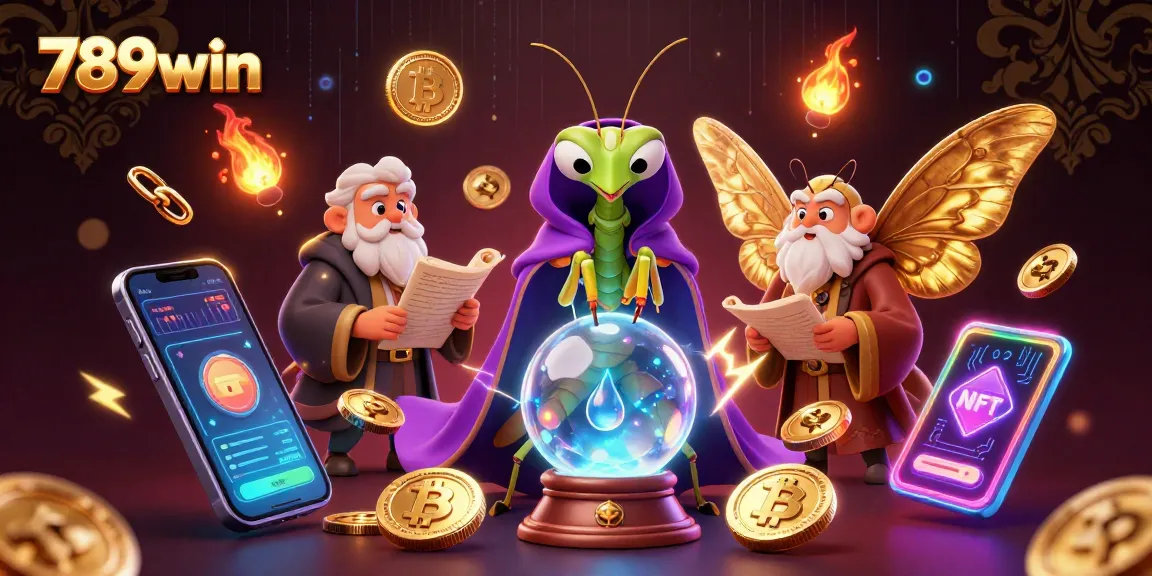 Play games at 789win with dynamic illustrations of fantasy characters and crypto elements.