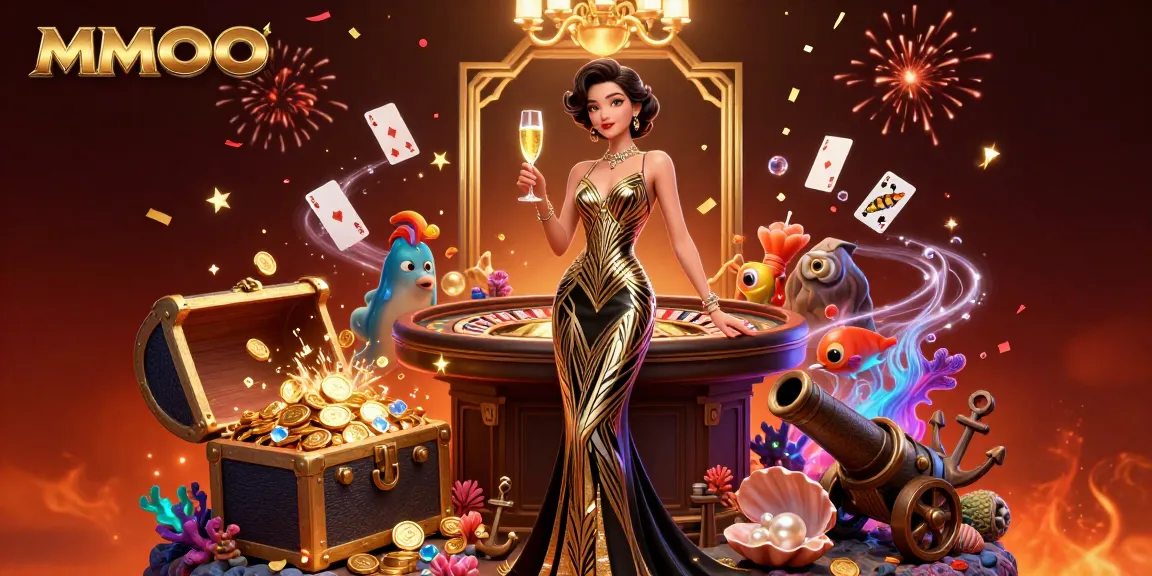 Playing exciting games at MMOO's luxury casino with vibrant characters and rich rewards.