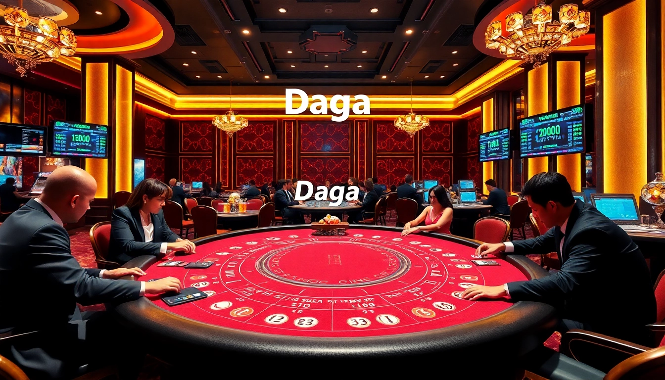 Daga players engaging in thrilling baccarat at a luxurious casino table with real-time betting interfaces.
