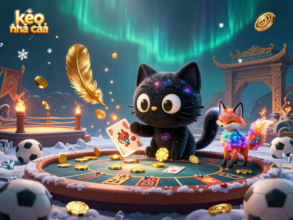Engage in kèo nhà cái strategies with illustrated cosmic sports betting elements.