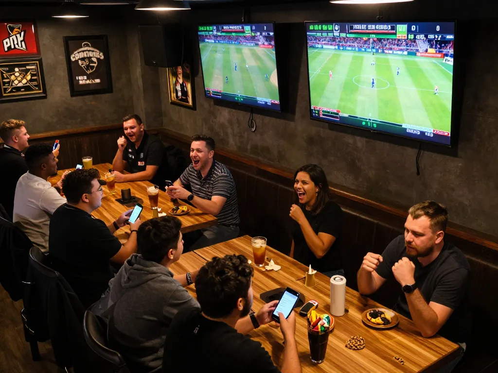 Betting action at 789clubgo in a lively sports bar setting with screens showing live games