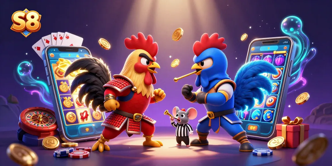 Witness the epic standoff between S8's fighting roosters amidst dynamic casino elements.