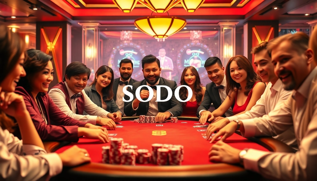 SODO-themed poker game in a luxurious casino setting with vibrant colors and intense gameplay.