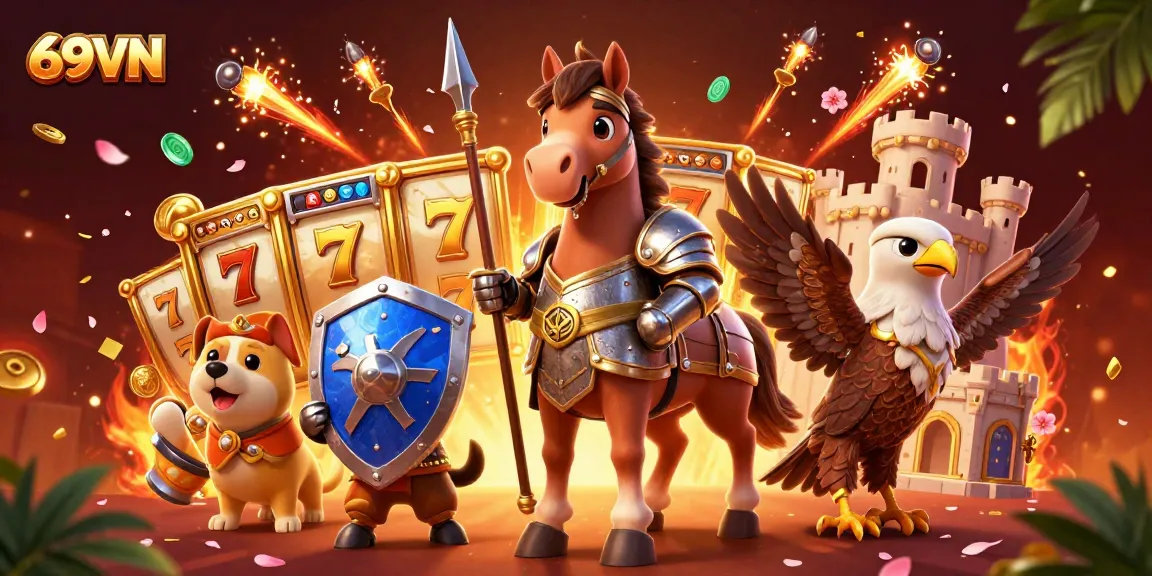 Spin for gold with 69VN's exciting slots, showcasing vibrant characters and lavish casino elements.