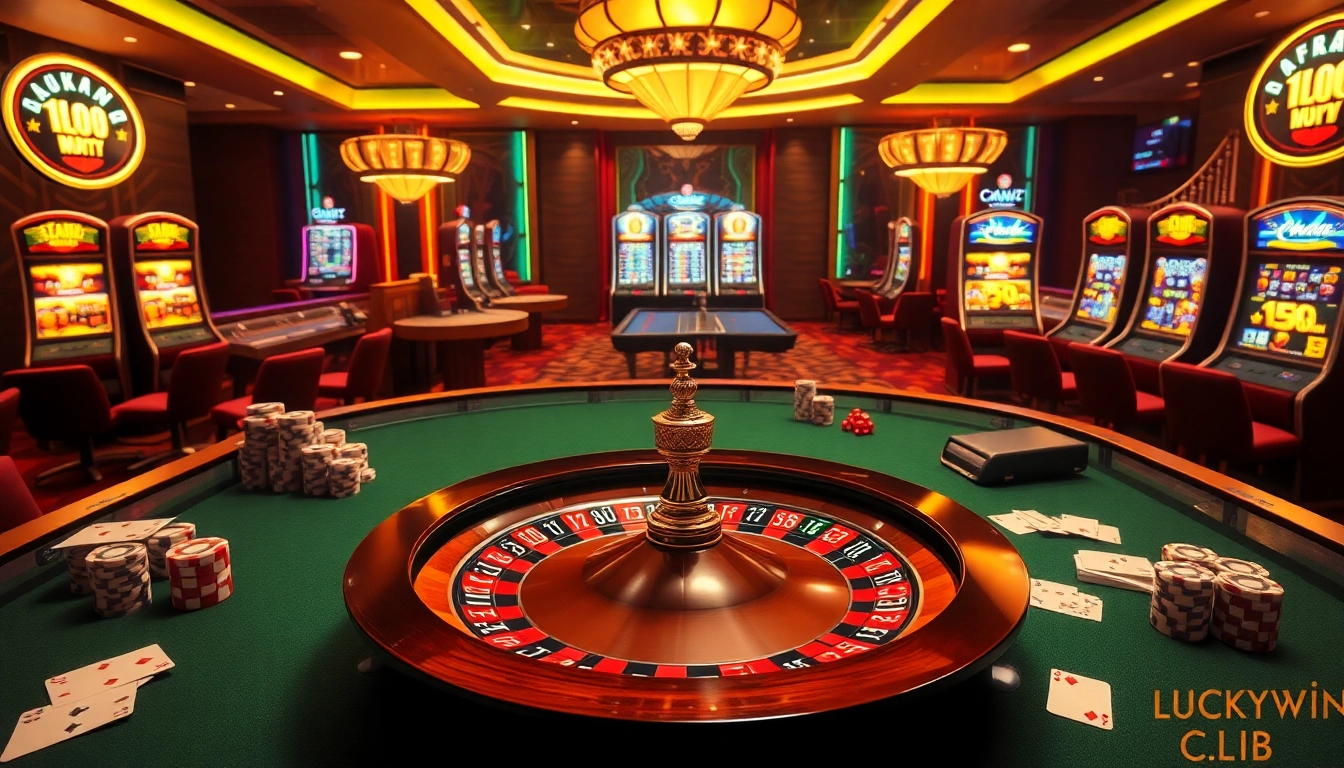 Experience high-stakes games at Luckywin Club with vibrant casino tables and exciting roulette action.