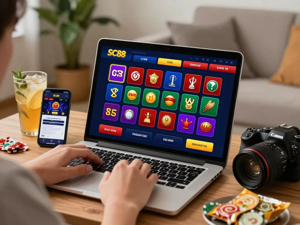 Engaging user interface of sc88 online gambling platform with colorful game icons and betting options