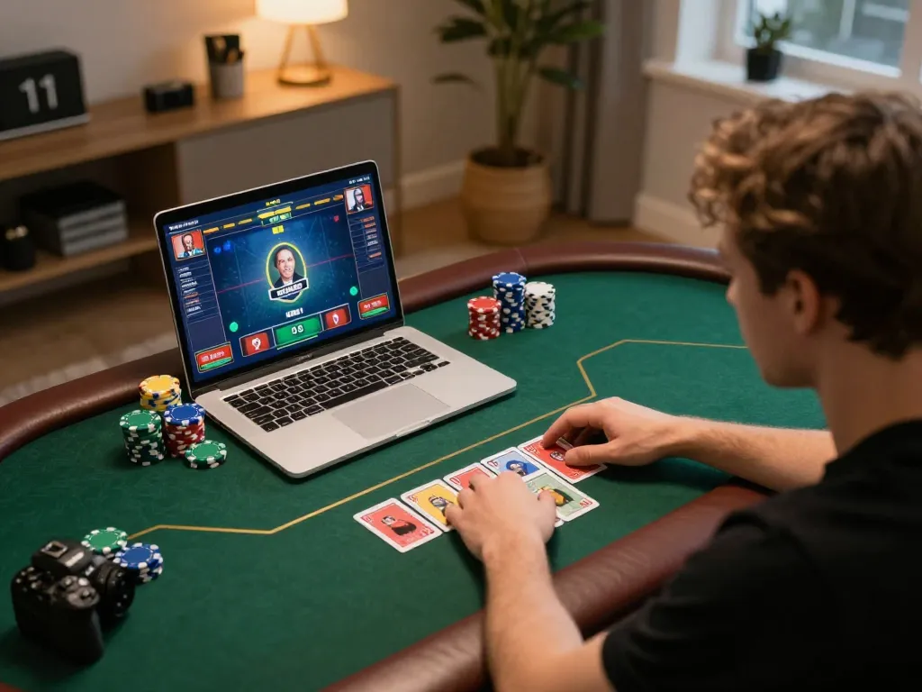 Engaging online poker action at BL555 with vibrant chips and strategic hands visible on screen