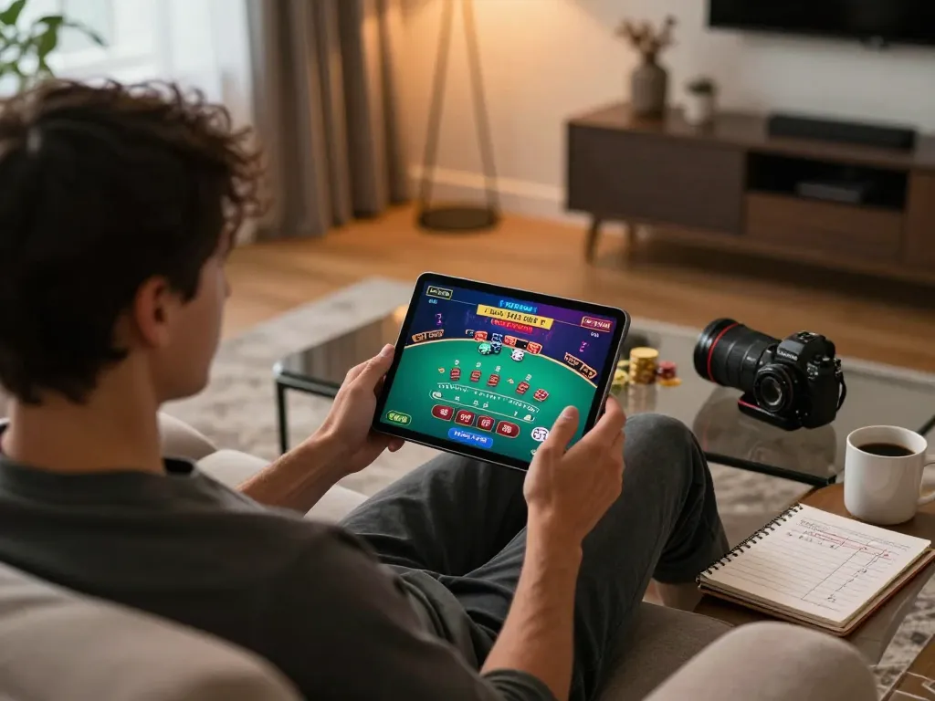 Player engages in online blackjack at home on 23win platform, showcasing immersive gaming experience.