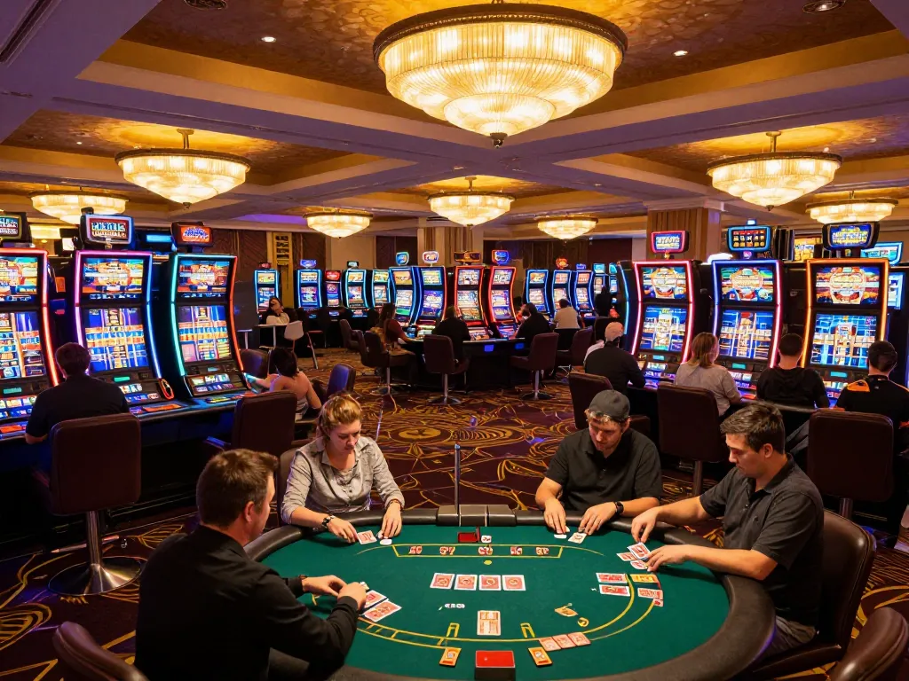 B52club players enjoying dynamic games on an exciting casino floor with vibrant lighting.