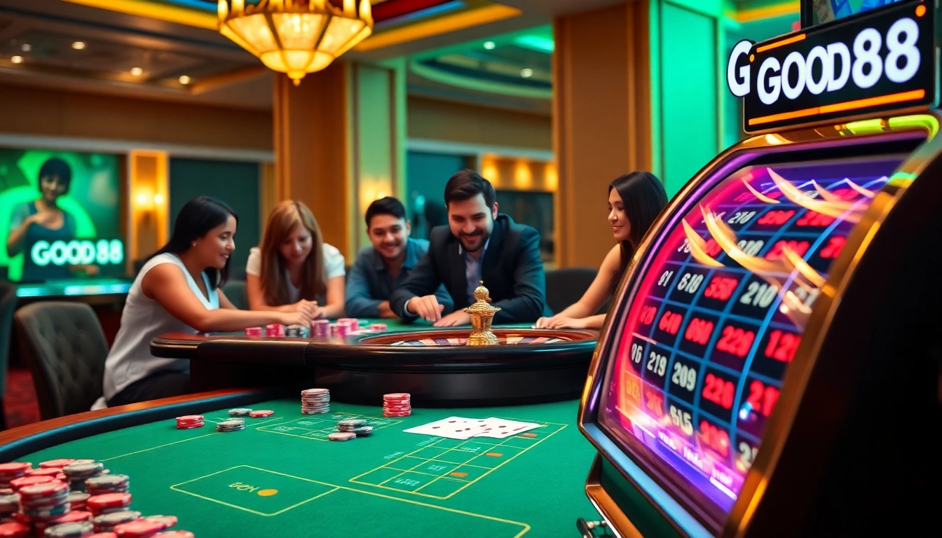 Experience the excitement of Good88 with vibrant casino gaming elements and engaging players.