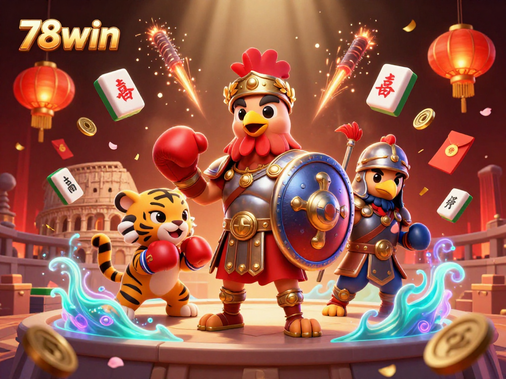 Engage with winning strategies on 78win with an exciting 3D gladiator rooster scene!