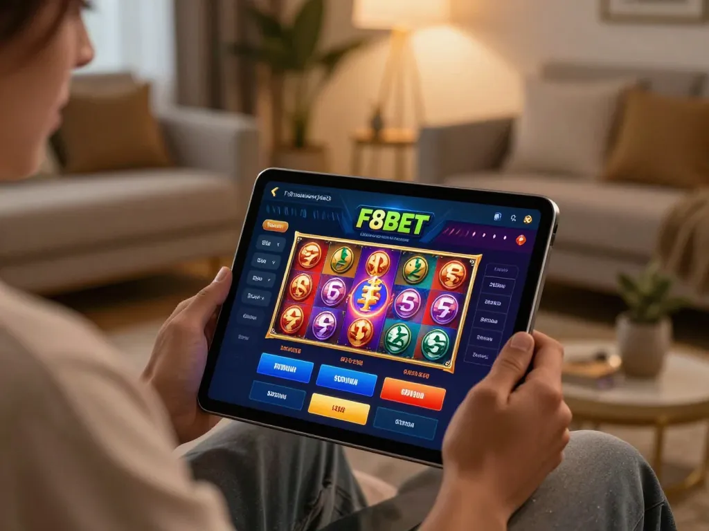 Experience exciting gameplay on the f8betz app in a cozy home setup with vibrant slots.