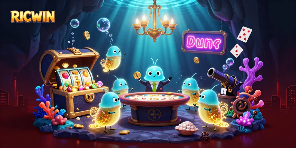 Engage with RICWIN's immersive casino adventure featuring glowing characters and vibrant game elements.