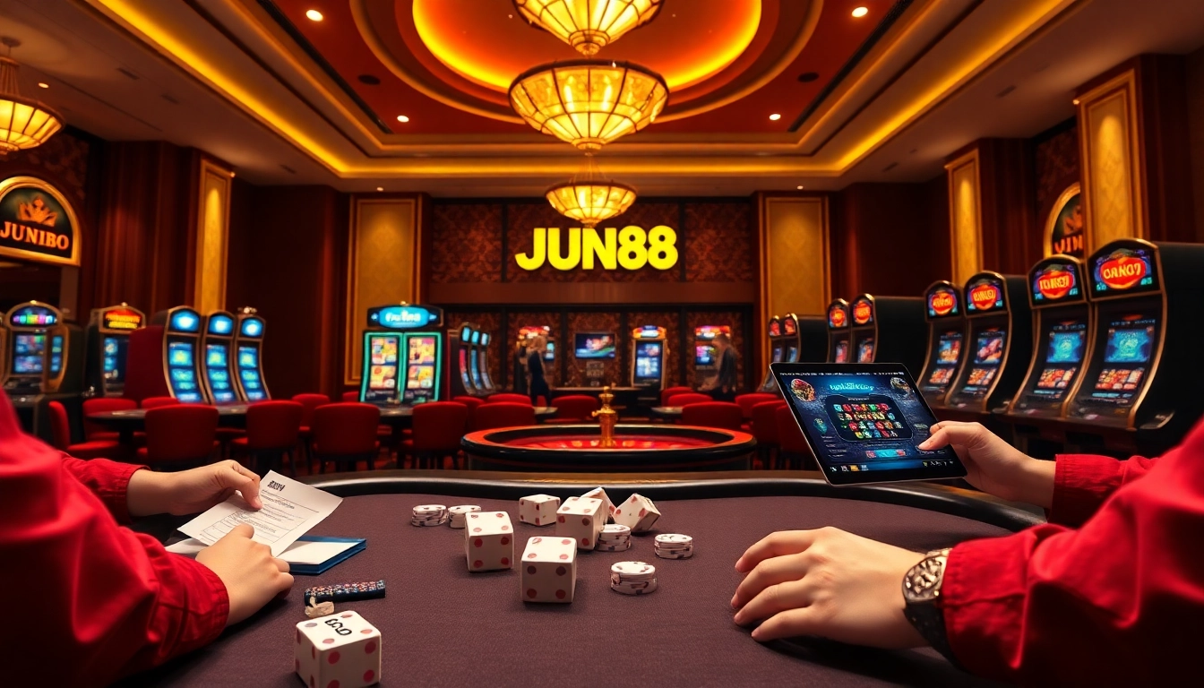 Experience Jun88's exciting casino action with players enjoying vibrant games and live betting.