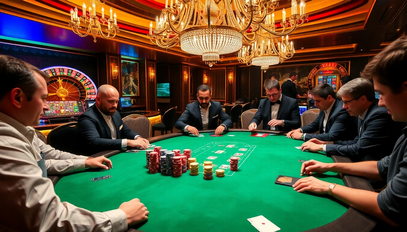 Experience the thrill of poker at fun79's vibrant casino scene, with colorful chips and cards.