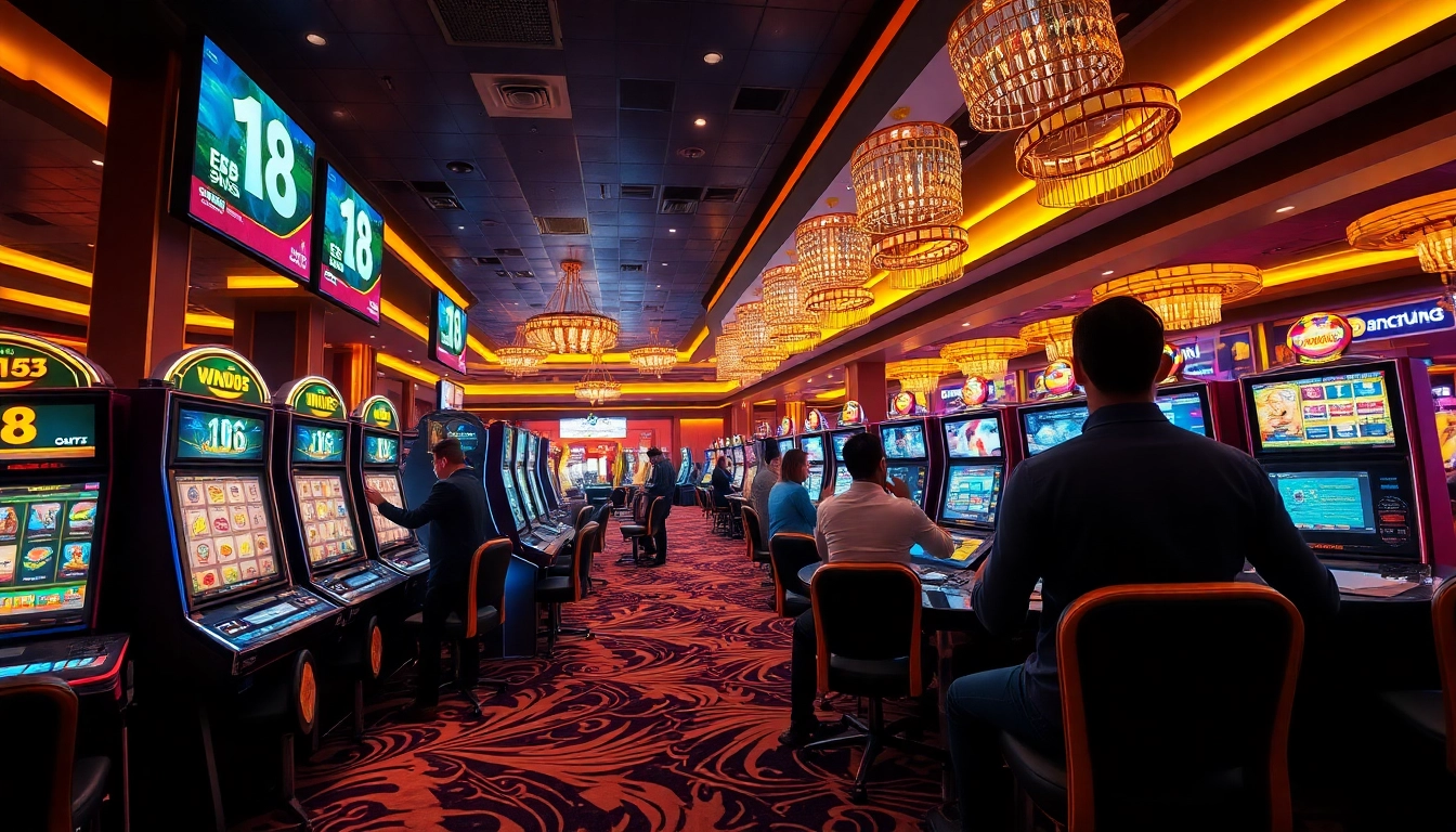 E88 casino vibrant online gaming atmosphere with players at digital slots and table games