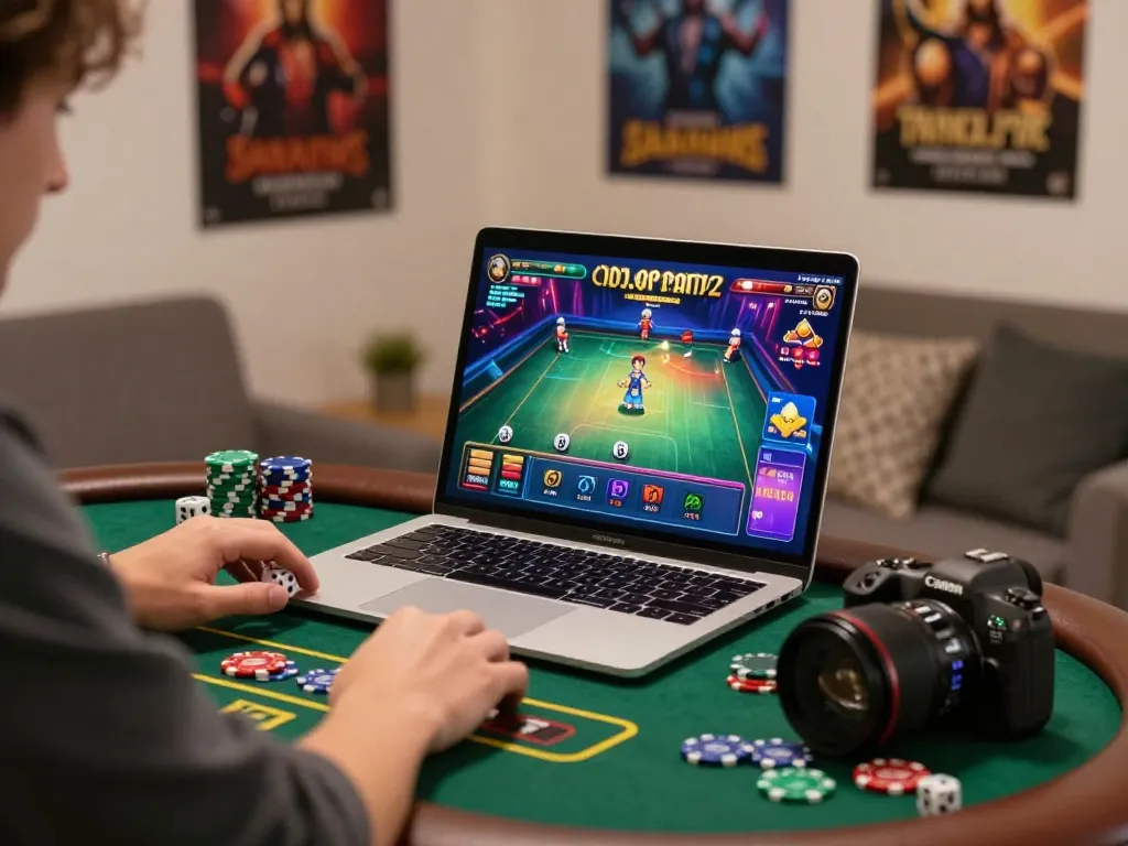Exciting online gaming moment at okwin with vibrant graphics and accessories.